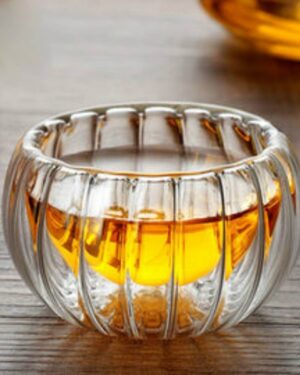 LS LUXURIOUS 50ml Small Tea Glass Cup Pumpkin Shape MATERIAL: DOUBLE WALL GLASS COLOUR: CLEAR PACK OF 6PCS
