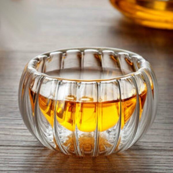 LS LUXURIOUS 50ml Small Tea Glass Cup Pumpkin Shape MATERIAL: DOUBLE WALL GLASS COLOUR: CLEAR PACK OF 6PCS