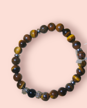 Unisex Bracelet Tiger Eye Stone with Metal Skull charms Bracelet Lucky for Men and Women