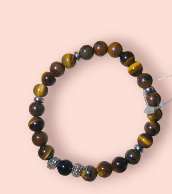 Unisex Bracelet Tiger Eye Stone with Metal Skull charms Bracelet Lucky for Men and Women