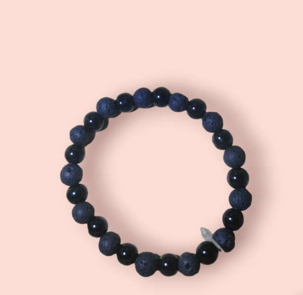 Unisex Bracelet Natural stone Black Lava & Matte Black Onyx Round shape Smooth cut beads stretchable bracelet for men & women.