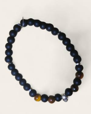 Unisex Bracelet Natural Gemstone Matte Onyx & Tigers Eye Round shape Smooth cut beads 7 inch stretchable bracelet for men & women. 