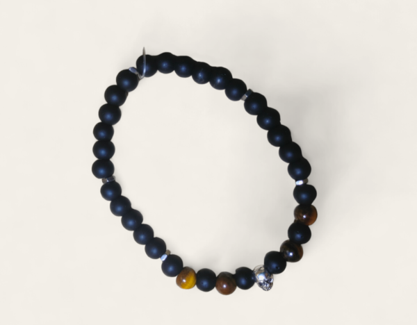 Unisex Bracelet Natural Gemstone Matte Onyx & Tigers Eye Round shape Smooth cut beads 7 inch stretchable bracelet for men & women. 