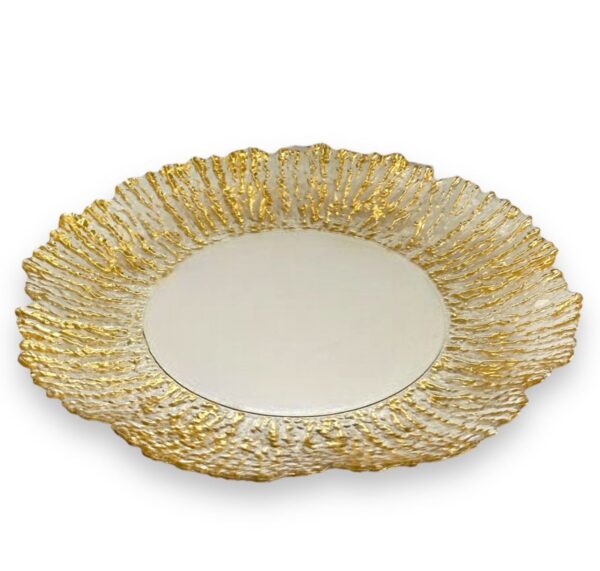 Crystal Glass Enigma Charger Plate 1Pc Material: Glass Colour: Gold Pack of: 1pc Size: 33cm