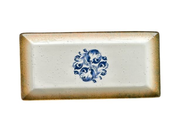 LS Luxurious Kaan Rect. Platter 28.5X14cm Materia: Porcelain Colour: Blue with Brown & Cream Size: 28.5X14cm Pack of: 1pc