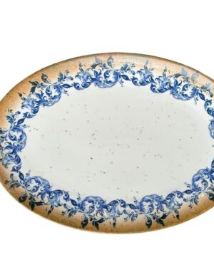 LS Luxurious Kaan Small Ovel Plate 24Cm Materia: Porcelain Colour: Blue with Brown & Cream Size: 24cm Pack of: 1pc