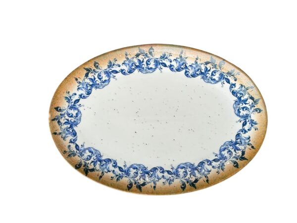 LS Luxurious Kaan Small Ovel Plate 24Cm Materia: Porcelain Colour: Blue with Brown & Cream Size: 24cm Pack of: 1pc