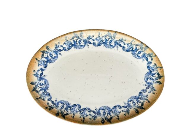 LS Luxurious Kaan Large Oval Plate 32Cm Materia: Porcelain Colour: Blue with Yellow & Cream Size: 32cm Pack of: 1pc