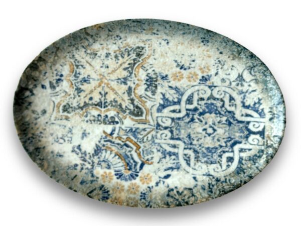 LS Luxurious Devnow Eren Large Ovel Plate 32Cm Materia: Porcelain Colour: Blue with Yellow & Cream Size: 32cm Pack of: 1pc