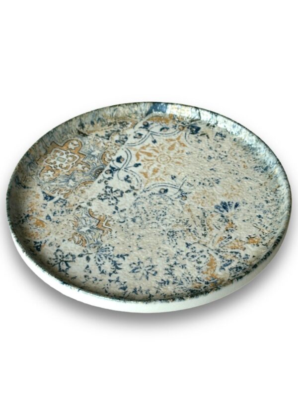 LS Luxurious Eren Kaden Half Plate 25Cm Materia: Porcelain Colour: Blue with Yellow & Cream Size: 25cm Pack of: 1Pc