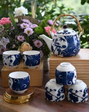 LS LUXURIOUS BLUE FLORAL 8PC TEA SET WITH GIFT BOX