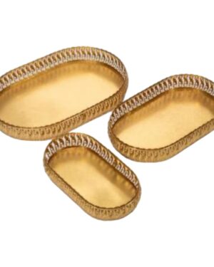 Rectangular Shape Gifting Etching Gold Tray Set of 3 (Big36cm, M-32cm, S-26cm)