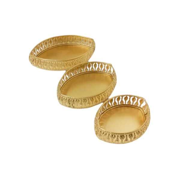 Boat Shape Gifting Etching Gold Tray Set of 3 (Big36cm, M-32cm, S-26cm)