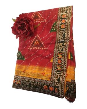LS LUXURIOUS Shub haldi bandhani saree Chiffon