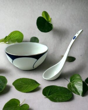 Ceramic 4.25" NEW HAPPINESS SOUP BOWL WITH SOUP SPOON