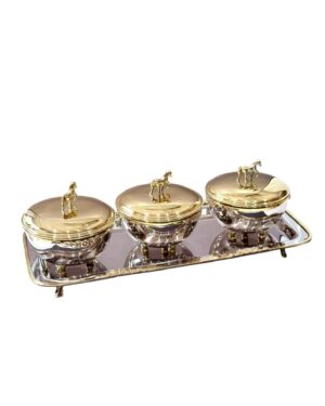 Stainless Steel Tray with Three Bowls Set of 4