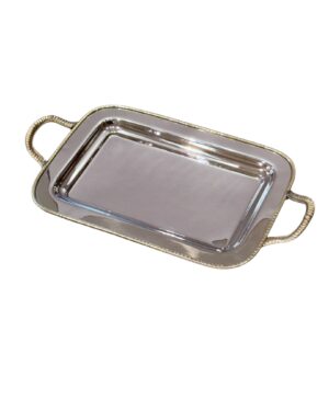 Stainless Steel Rectangular Serving Tray with Handles Small 30X17X2cm